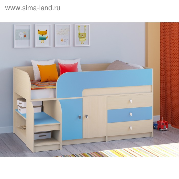Детская кровать-чердак «Астра 9 V1», цвет дуб молочный/голубой - Фото 1