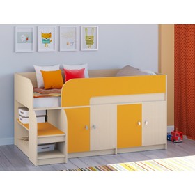 Детская кровать-чердак «Астра 9 V2», цвет дуб молочный/оранжевый