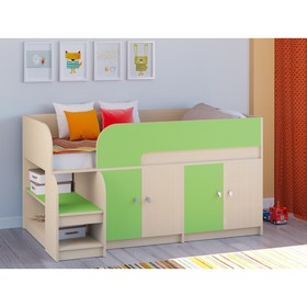 Детская кровать-чердак «Астра 9 V2», цвет дуб молочный/салатовый