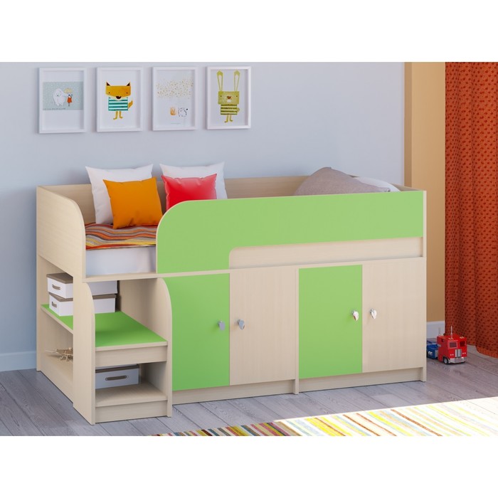 Детская кровать-чердак «Астра 9 V2», цвет дуб молочный/салатовый - фото 1905506639