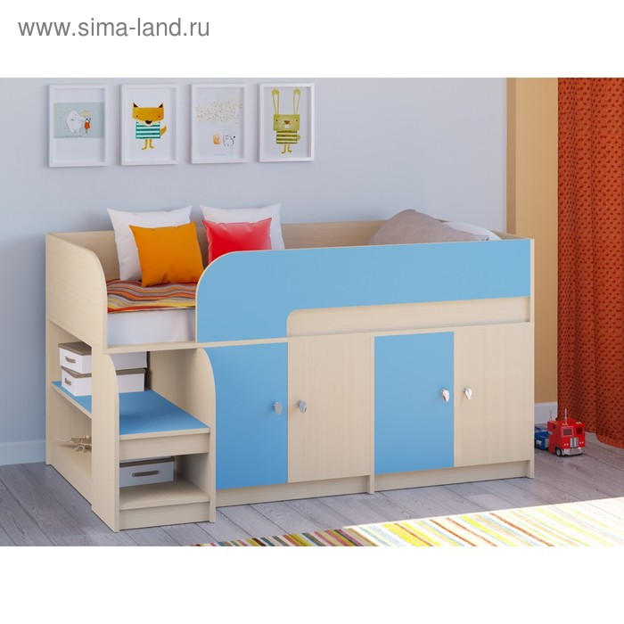 Детская кровать-чердак «Астра 9 V2», цвет дуб молочный/голубой - Фото 1