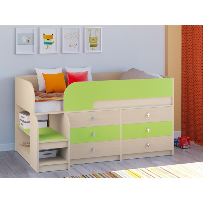Детская кровать-чердак «Астра 9 V3», цвет дуб молочный/салатовый - фото 1905506647
