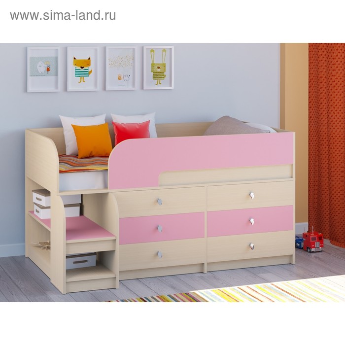 Детская кровать-чердак «Астра 9 V3», цвет дуб молочный/розовый - Фото 1