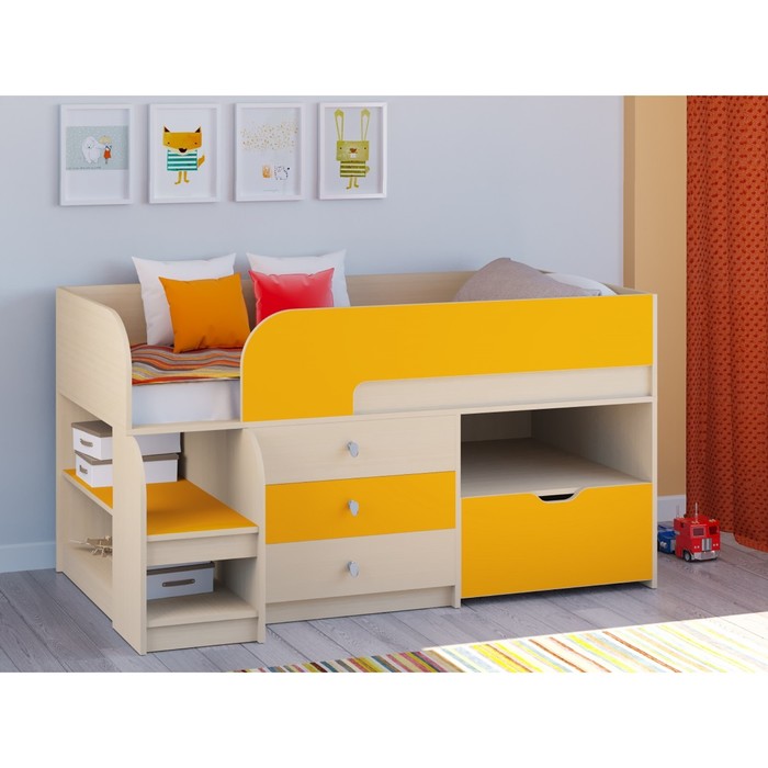 Детская кровать-чердак «Астра 9 V5», цвет дуб молочный/оранжевый - фото 1905506659