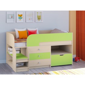 Детская кровать-чердак «Астра 9 V5», цвет дуб молочный/салатовый