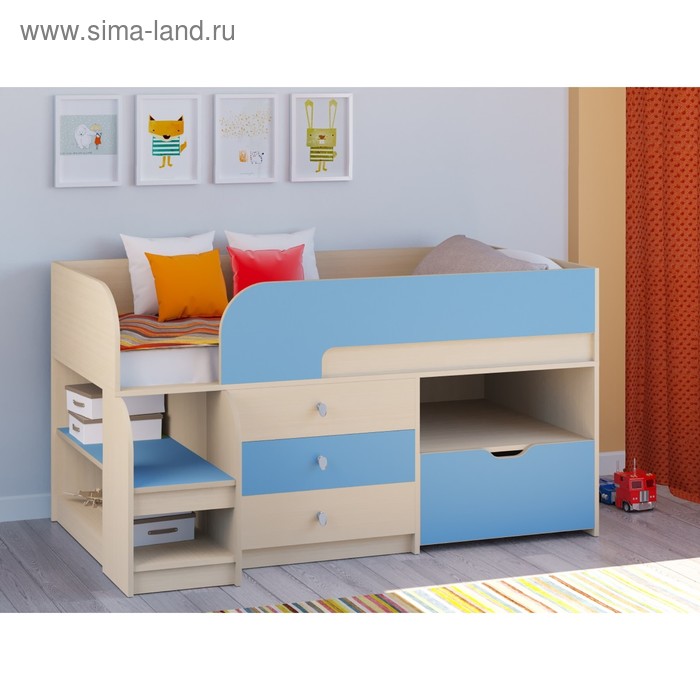 Детская кровать-чердак «Астра 9 V5», цвет дуб молочный/голубой - Фото 1