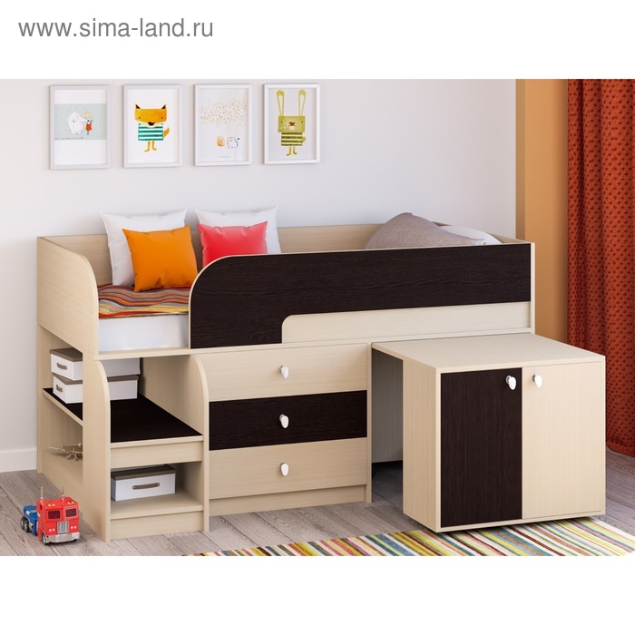 Детская кровать-чердак «Астра 9 V7», выдвижной стол, цвет дуб молочный/венге - Фото 1