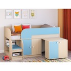 Детская кровать-чердак «Астра 9 V8», выдвижной стол, цвет дуб молочный/голубой - фото 109830497