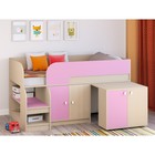 Детская кровать-чердак «Астра 9 V8», выдвижной стол, цвет дуб молочный/розовый - фото 109830501