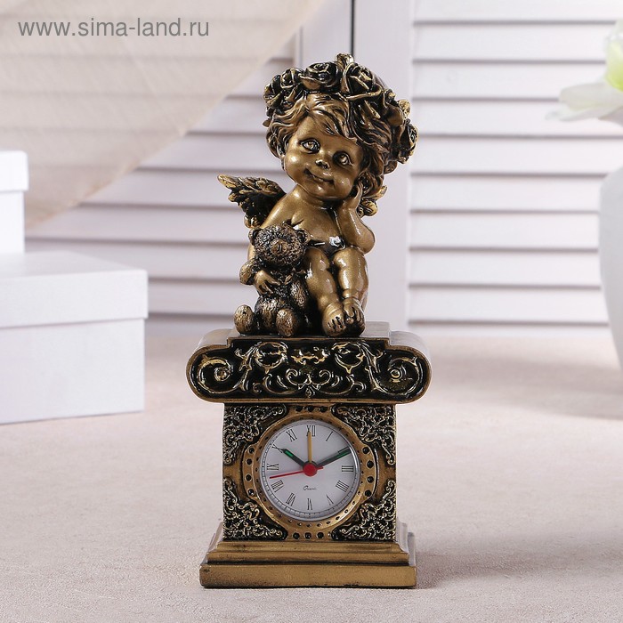 Часы настольные каминные "Ангел с медвежонком", цвет золото, h=25.5 см, микс - Фото 1