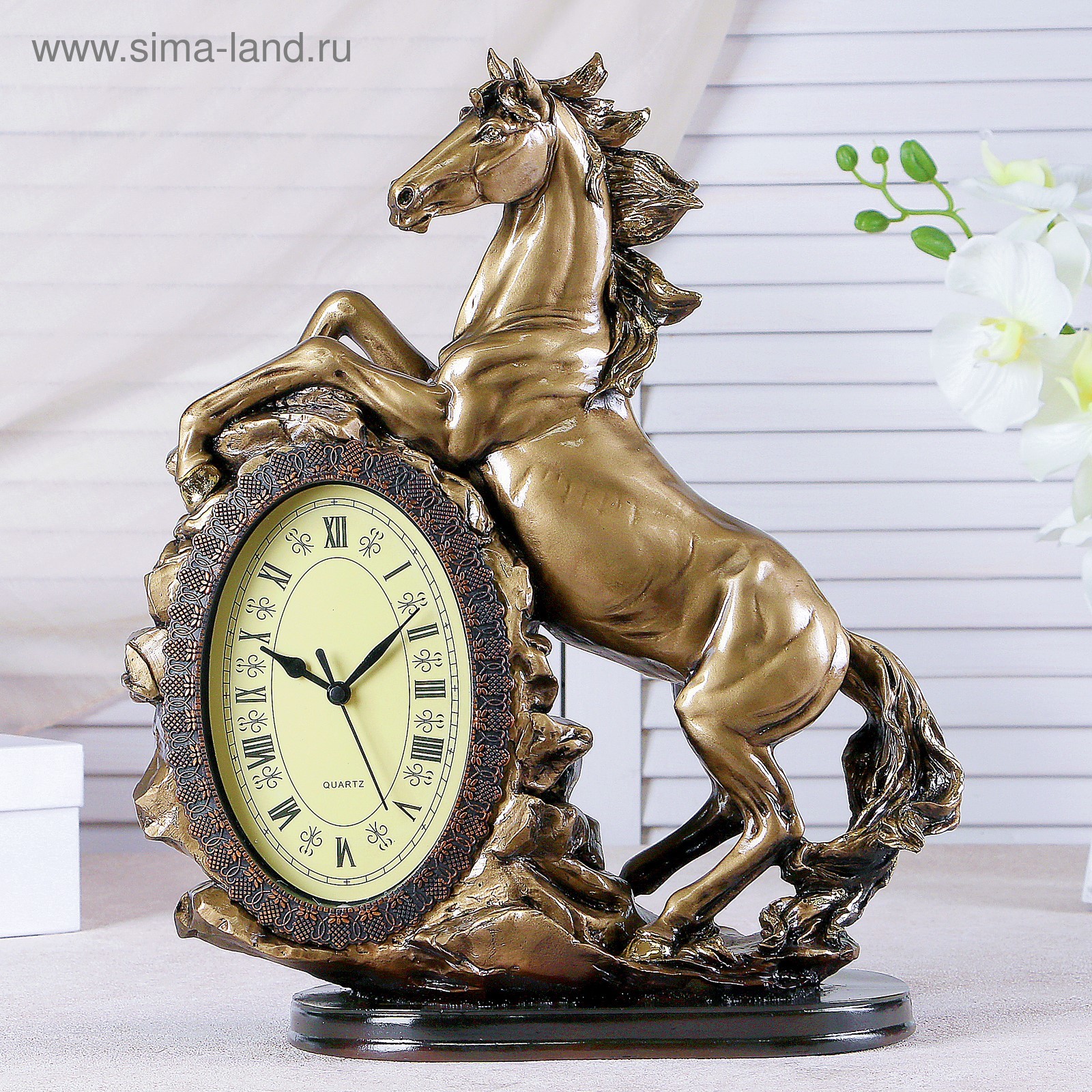 Часы настольные каминные "Лошадь", 40 х 31 х 15 см, золото (3940726 ...