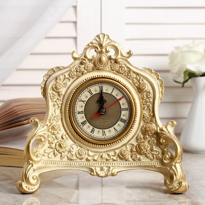 Часы настольные интерьерные каминные, 21×19×6.5 см, d=7 см, белые с позолотой