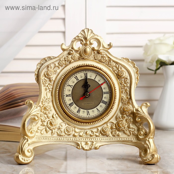 Часы настольные интерьерные каминные, 21×19×6.5 см, d=7 см, белые с позолотой - Фото 1