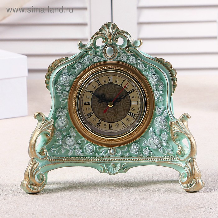 Часы настольные интерьерные каминные, 21 х 19 х 6.5 см, d-7 см бирюзовые - Фото 1