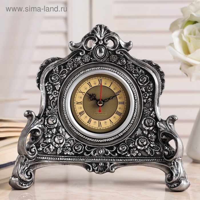 Часы настольные интерьерные каминные, 21 х 19 х 6.5 см, d-7 см, серебряные - Фото 1
