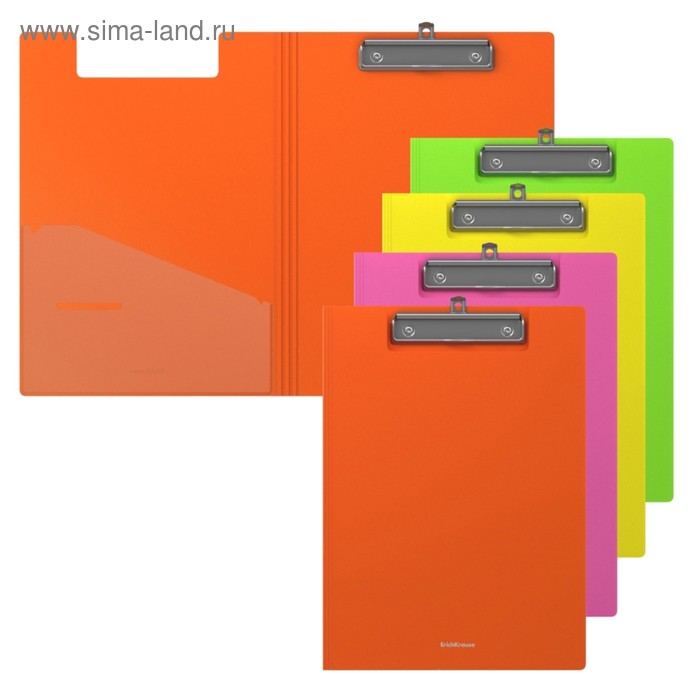 Папка-планшет с зажимом А4, пластиковая Erich Krause Neon, МИКС - Фото 1