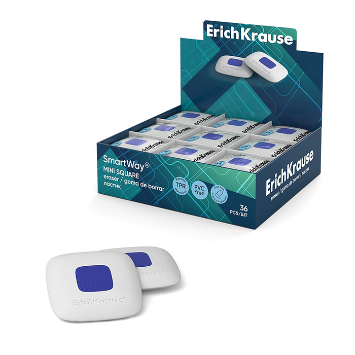Ластик с держателем ErichKrause «ErichKrause SmartWay Mini Square», средней жёсткости, гипоаллергенный, в пакете с европодвесом - Фото 1
