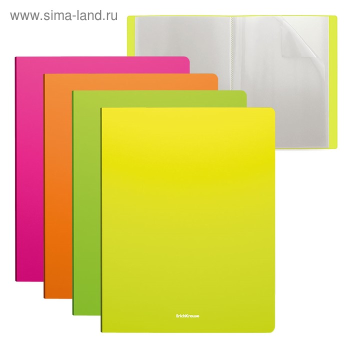 Папка с 20 прозрачными вкладышами, А4, Erich Krause Neon, текстура поверхности "песок", микс - Фото 1