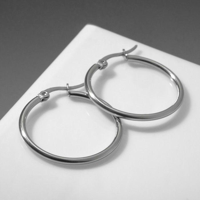 Серьги-кольца «Стальные», цвет серебро, d=3 см - Фото 1