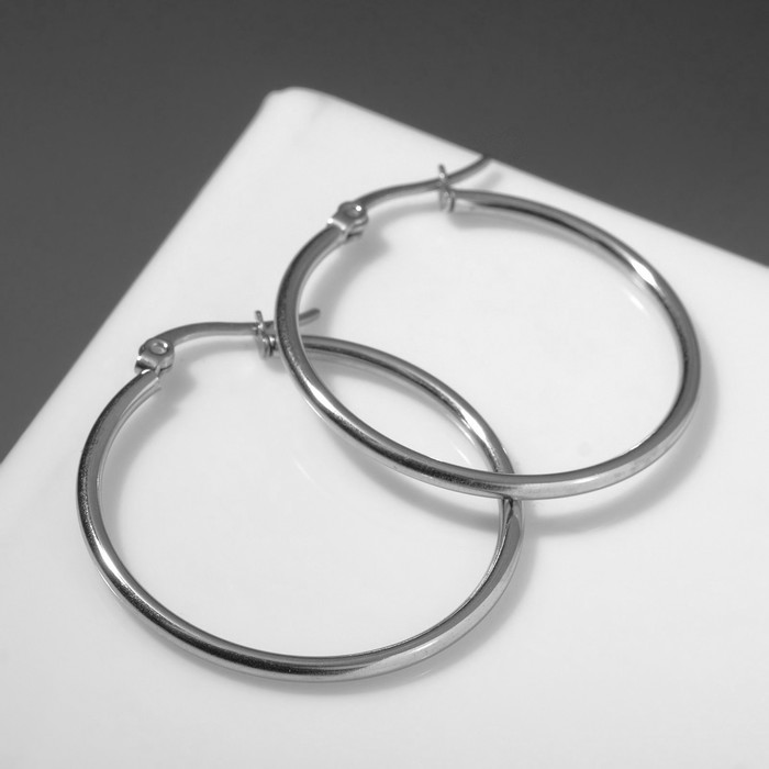 Серьги-кольца «Стальные», цвет серебро, d=3,5 см - Фото 1