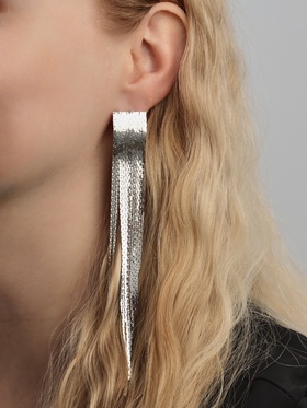 Серьги висячие "Голливуд" блеск нитей, цвет серебро