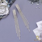 Серьги висячие со стразами «Голливуд» прямоугольник, длинные нити, цвет белый в серебре, 11см  (артикул 3741778)  большой выбор товаров оптом и в розницу по низким ценам с доставкой