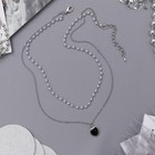 Кулон с жемчугом "Цепь" сердечко, 2 нити, цвет бело-чёрный в серебре, 40 см - Фото 2
