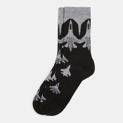 Носки мужские "Самолеты" р-р 41-44 (27-29 см), черн., 80% хл.,15% п/а, 5% эл.