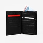 Портмоне мужское без застежки, 3 в 1, для автодокументов и паспорта, 4 отдела, для карт, для монет, цвет чёрный - фото 24735350