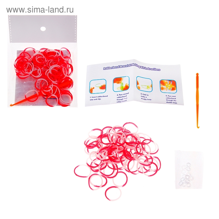 Набор для плетения браслетов из резиночек, розово-белый (110 шт, крючок, 6 креплений)