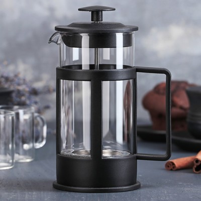 УЦЕНКА Френч-пресс стеклянный Доляна «Классика», 350 мл, цвет чёрный