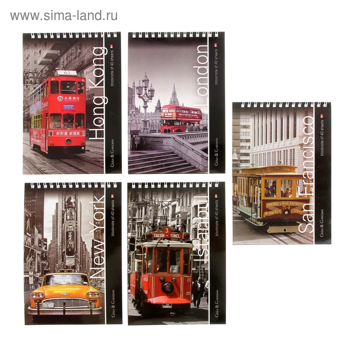 Блокнот А5, 40 листов на гребне «Города», МИКС - Фото 1