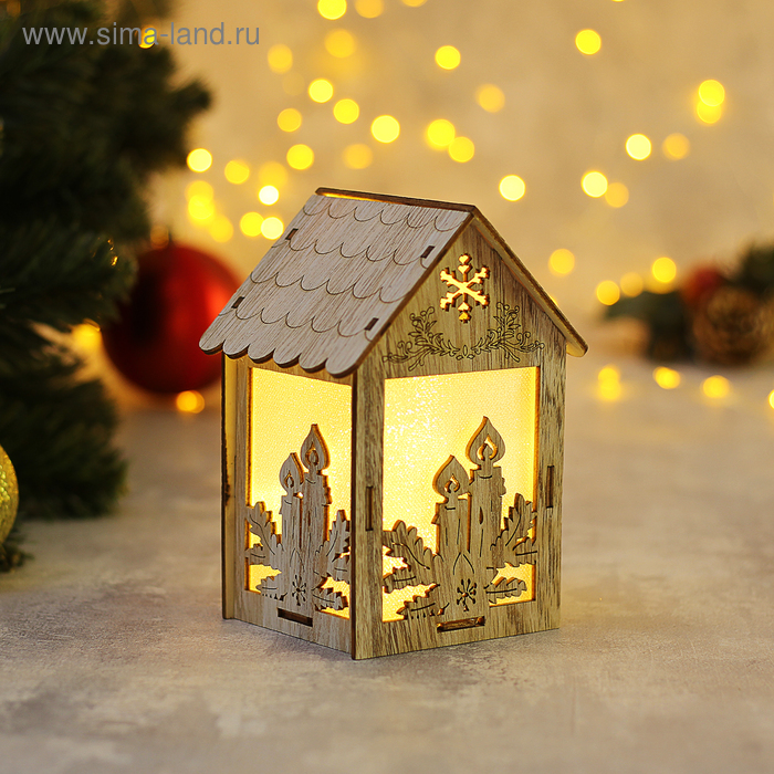 Подвеска световая "Домик со Свечами", 11х15х8 см, 1 LED, бат.(в комп), серое окно, Т/БЕЛЫЙ - Фото 1