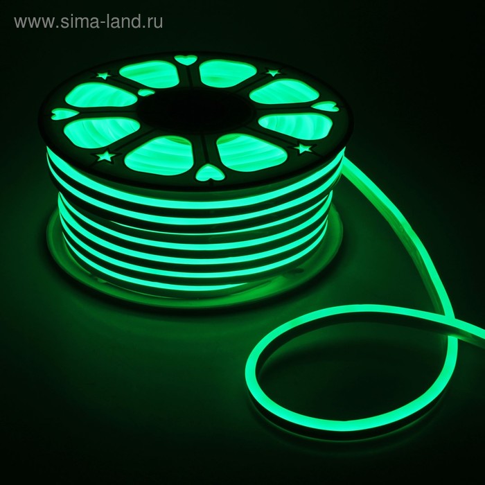 Гибкий неон Luazon Lighting 8 × 16 мм, IP65, 50 м, SMD2835, 120 LED/м, 24 В, свечение зелёное - Фото 1