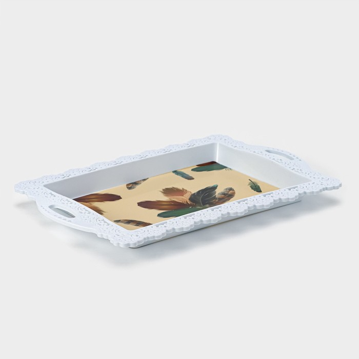 Поднос пластиковый прямоугольный «Ажурная кайма», 35×24×2 см, цвет МИКС - Фото 1