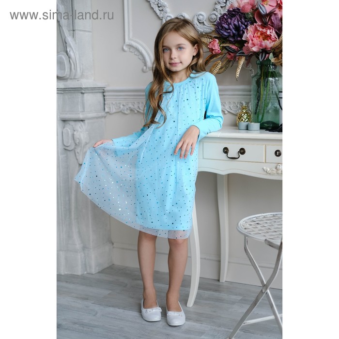 Платье для девочки KAFTAN, бирюзовое, рост 110-116 см (32) - Фото 1