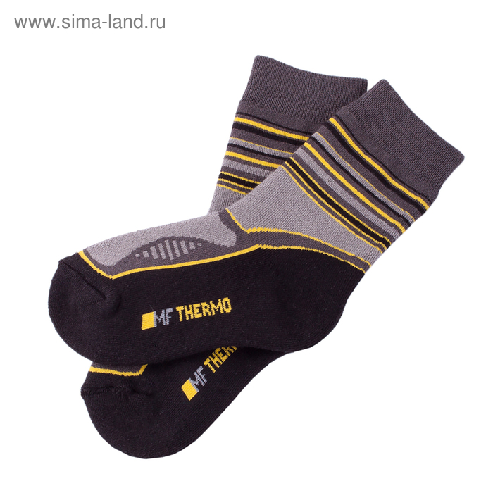 Носки детские термо, цвет т.серый +желтый, р-р 24 - Фото 1