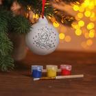 Новогодний шар (d: 6 см) под раскраску "Снеговик на санках" с подвесом, краска 3 цв по 2 мл, кисть - Фото 2
