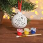 Новогодний шар под раскраску "Пингвин в шапочке" с подвесом, d=5,5 см, краска 3 цвета по 2 мл, кисть - Фото 2