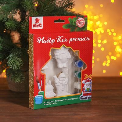 Ёлочные игрушки под раскраску 4 шт. «Прелесть» с подвесом, краска, кисть