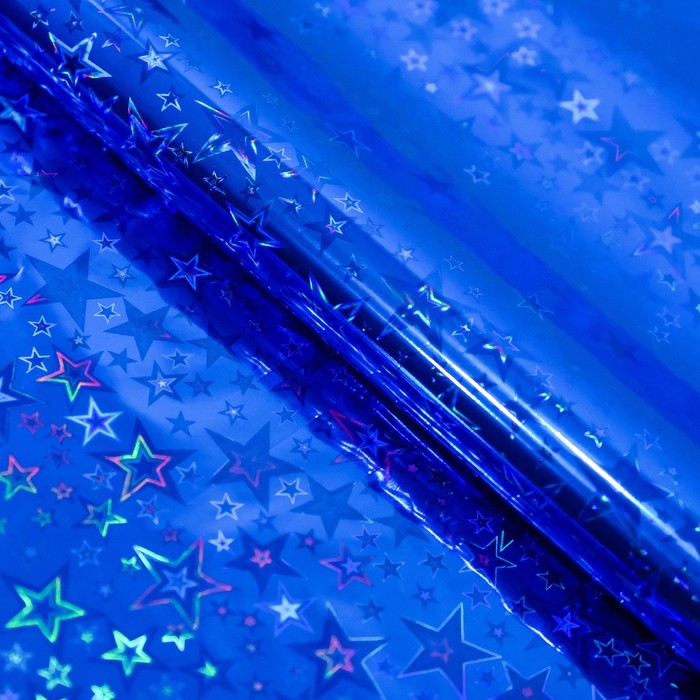 Бумага голографическая "Звездопад", цвет синий, 70 х 100 см - Фото 1
