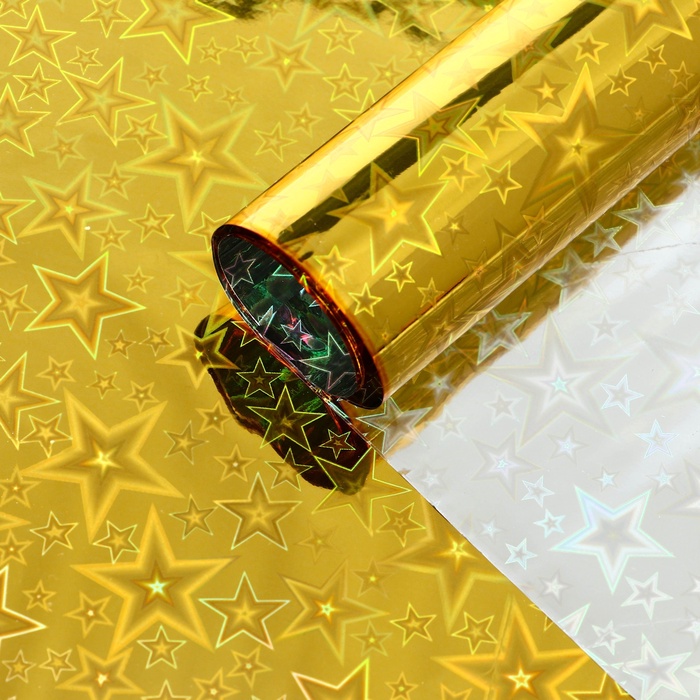 Бумага голографическая «Звездопад», ярко-жёлтая, 70×100 см - Фото 1