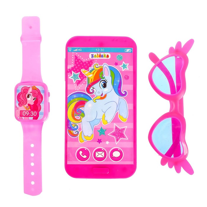 Игровой набор «Волшебный мир пони»: телефон, очки, часы, русская озвучка, цвет розовый - фото 1911326315