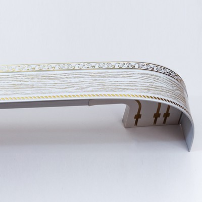 Карниз трёхрядный «Ультракомпакт. Есенин», 160 см, с декоративной планкой 7 см, цвет золото/патина белая