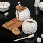 Набор банок керамических для сыпучих продуктов с ложками на деревянной подставке «Эстет. Рельеф», 2 предмета - Фото 3