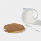 Чайная пара керамическая с ложкой BellaTenero, 3 предмета: чашка 220 мл, ложка, деревянное блюдце, цвет белый - Фото 5