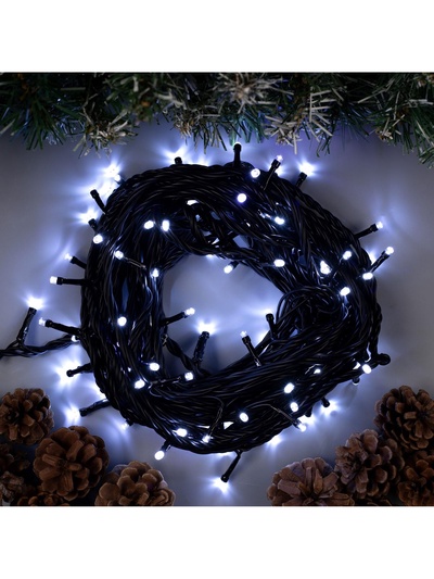 Гирлянда «Нить» 10 м, IP44, УМС, тёмная нить, 100 LED, свечение белое, мерцание белым, 220 В