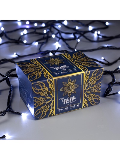 Гирлянда «Нить» 10 м, IP44, УМС, тёмная нить, 100 LED, свечение белое, мерцание белым, 220 В