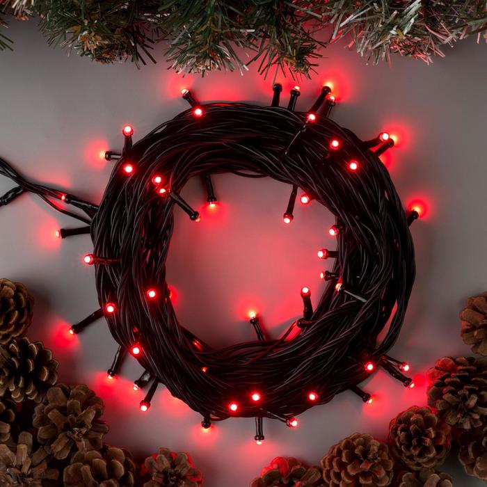 Гирлянда "Нить" 10 м , IP44, УМС, тёмная нить, 72 SMD-LED, свечение красное, 220 В - Фото 1