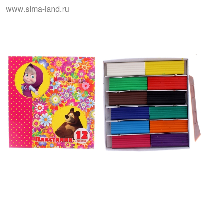 Пластилин 12 цветов 240гр "Маша и Медведь" - Фото 1